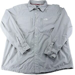 The North Face Mens Large Grey White Striped Long Sleeve Technical Hiking Shirt